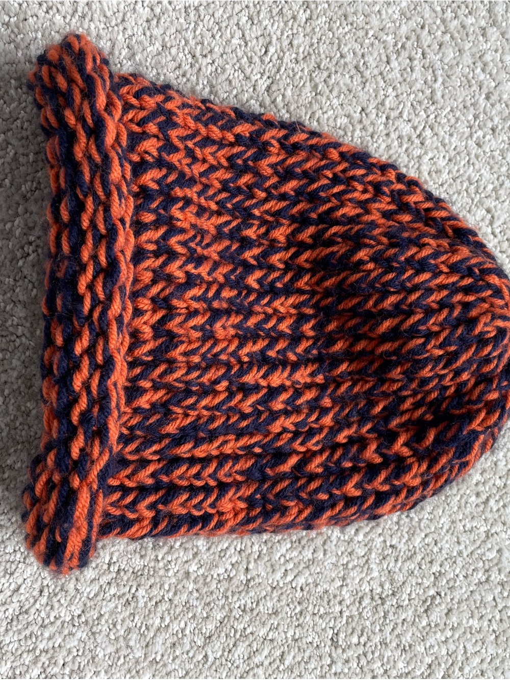 Orange & Navy Hand-Knit Beanie